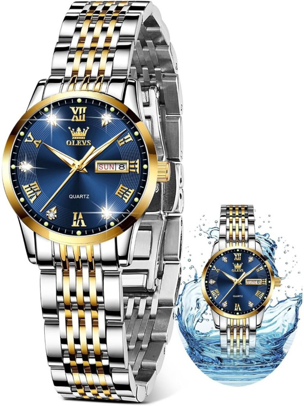 Women's Silver And Blue Adjustable Strap Stainless Steel Waterproof Luxury Watch